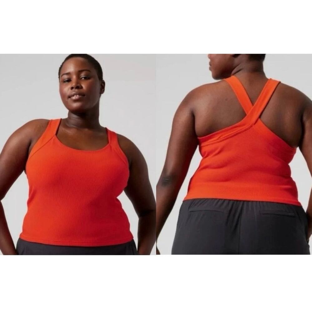 Athleta Women's Horizon Tank Orange Cropped Ribbed Cross Strap NWOT - Size 1X